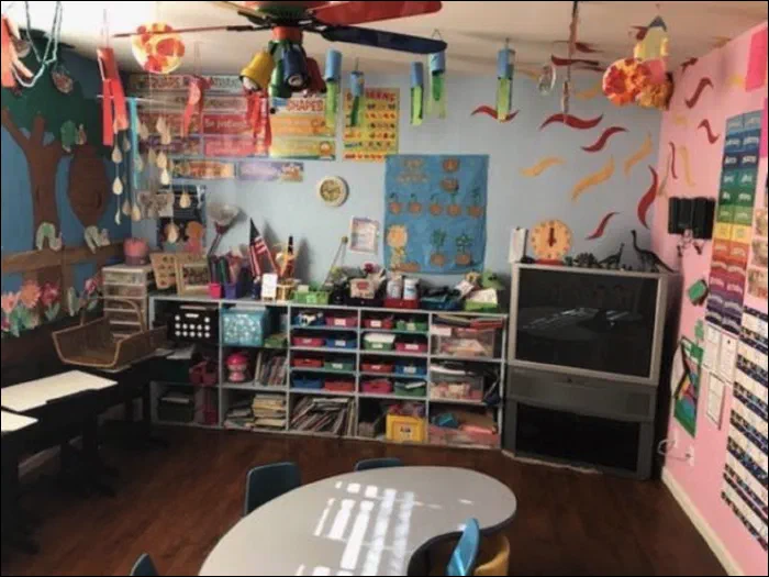 Bright and welcoming daycare entry area